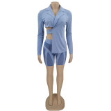Sexy Blazer Coat+Mesh Patchwork Shorts 2 Piece Sets BN-9336