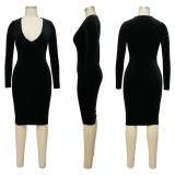 Sexy Velvet V Neck Long Sleeve Midi Dress YF-10186