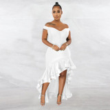 Sexy V Neck Ruffled Mermaid Evening Dress YF-10238