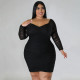 Plus Size Sexy Ruched Long Sleeve Bodycon Dress NNWF-7697