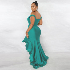 Sexy V Neck Ruffled Mermaid Evening Dress YF-10238