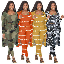 Plus Size Printed Cami Top+Long Cloak+Pants 3 Piece Sets JRF-3711
