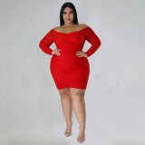 Plus Size Sexy Ruched Long Sleeve Bodycon Dress NNWF-7697