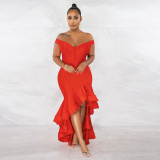 Sexy V Neck Ruffled Mermaid Evening Dress YF-10238