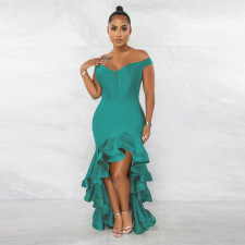 Sexy V Neck Ruffled Mermaid Evening Dress YF-10238