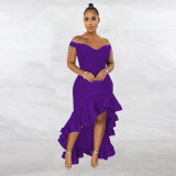 Sexy V Neck Ruffled Mermaid Evening Dress YF-10238