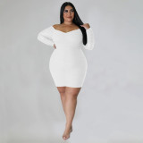 Plus Size Sexy Ruched Long Sleeve Bodycon Dress NNWF-7697