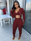 Solid Knit Vest Top+Short Coat+Pants 3 Piece Sets TR-1223