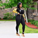 Plus Size Sequin Long Sleeve Zipper Jacket NY-2569