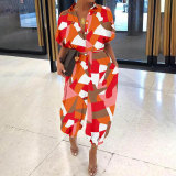 Plus Size Printed Short Sleeve Jumpsuit NY-2571