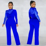 Fashion Polka Dot Mesh Splice Long Sleeve Jumpsuit BY-6021