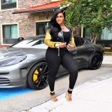 Plus Size Sequin Long Sleeve Zipper Jacket NY-2569