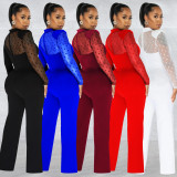 Fashion Polka Dot Mesh Splice Long Sleeve Jumpsuit BY-6021