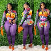 Casual Print Shirt And Solid Pants Two Piece Set GYSF-6053