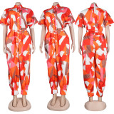 Plus Size Printed Short Sleeve Jumpsuit NY-2571