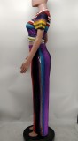 Colorful Stripe Print Two Piece Pants Sets XMY-9392