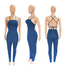 Plus Size Casual Fashion Slim Fit Backless Denim Jumpsuit LX-3535