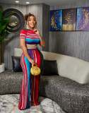 Colorful Stripe Print Two Piece Pants Sets XMY-9392