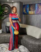 Colorful Stripe Print Two Piece Pants Sets XMY-9392