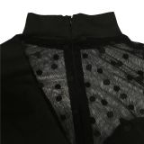 Fashion Polka Dot Mesh Splice Long Sleeve Jumpsuit BY-6021