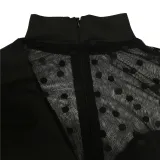 Fashion Polka Dot Mesh Splice Long Sleeve Jumpsuit BY-6021