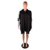 Fashion Casual Bat Sleeve Loose Zip Dress BS-1318