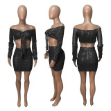 Sexy Sequin Long Sleeve Mini Skirt Two Piece Sets ME-8215