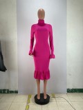 Plus Size Sexy Ribbed Backless Turtleneck Midi Dress BLX-61012