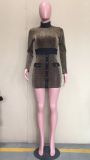 Sexy Houndstooth Long Sleeve Mini Slim Dress ORY-5222-1