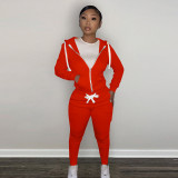 Solid Plush Hooded Zipper Coat And Pants 2 Piece Sets CH-8198