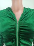 Fashion Velvet Ruched Hooded Cropped Coat And Pants 2 Piece Set YD-8655
