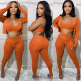 Plus Size Knit Halter Vest Top+Short Coat+Pants 3 Piece Sets NY-083