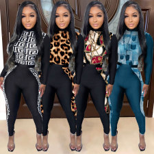 Plus Size Printed Patchwork Zipper Tight Jumpsuit NY-10276