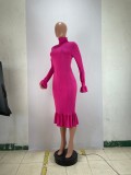 Plus Size Sexy Ribbed Backless Turtleneck Midi Dress BLX-61012