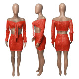 Sexy Sequin Long Sleeve Mini Skirt Two Piece Sets ME-8215