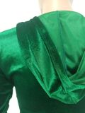 Fashion Velvet Ruched Hooded Cropped Coat And Pants 2 Piece Set YD-8655