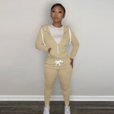 Solid Plush Hooded Zipper Coat And Pants 2 Piece Sets CH-8198