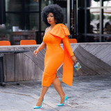 Plus Size Solid One Shoulder Slim Midi Dress NY-10271