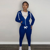Solid Plush Hooded Zipper Coat And Pants 2 Piece Sets CH-8198
