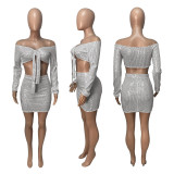 Sexy Sequin Long Sleeve Mini Skirt Two Piece Sets ME-8215