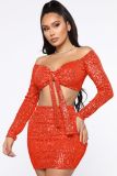 Sexy Sequin Long Sleeve Mini Skirt Two Piece Sets ME-8215