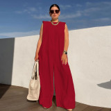 Casual Solid Sleeveless Wide Leg Loose Jumpsuit NY-10212