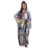 Printed Long Sleeve Shawl Coat TE-4464