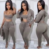 Casual Sports Camisole Hooded Coat And Pants 3 Piece Set TK-6257
