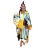 Printed Long Sleeve Shawl Coat TE-4464