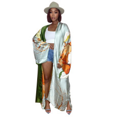 Printed Long Sleeve Shawl Coat TE-4464