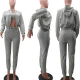 Casual Sports Camisole Hooded Coat And Pants 3 Piece Set TK-6257