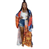 Printed Long Sleeve Shawl Coat TE-4464