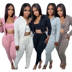 Casual Sports Camisole Hooded Coat And Pants 3 Piece Set TK-6257