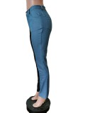 Fashion Denim PU Leather Splice Pants MEM-88460